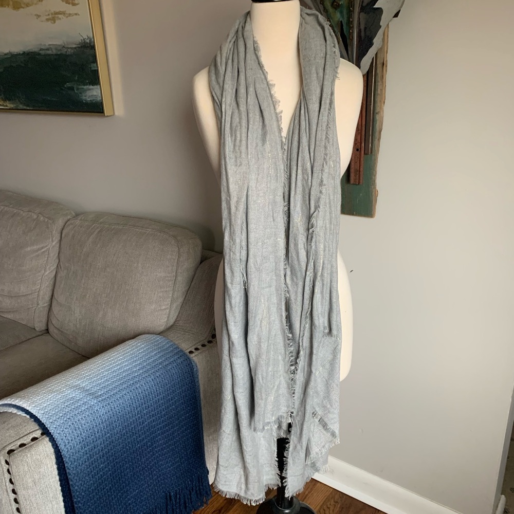Oversized Gray Blanket Scarf with Gold Accents